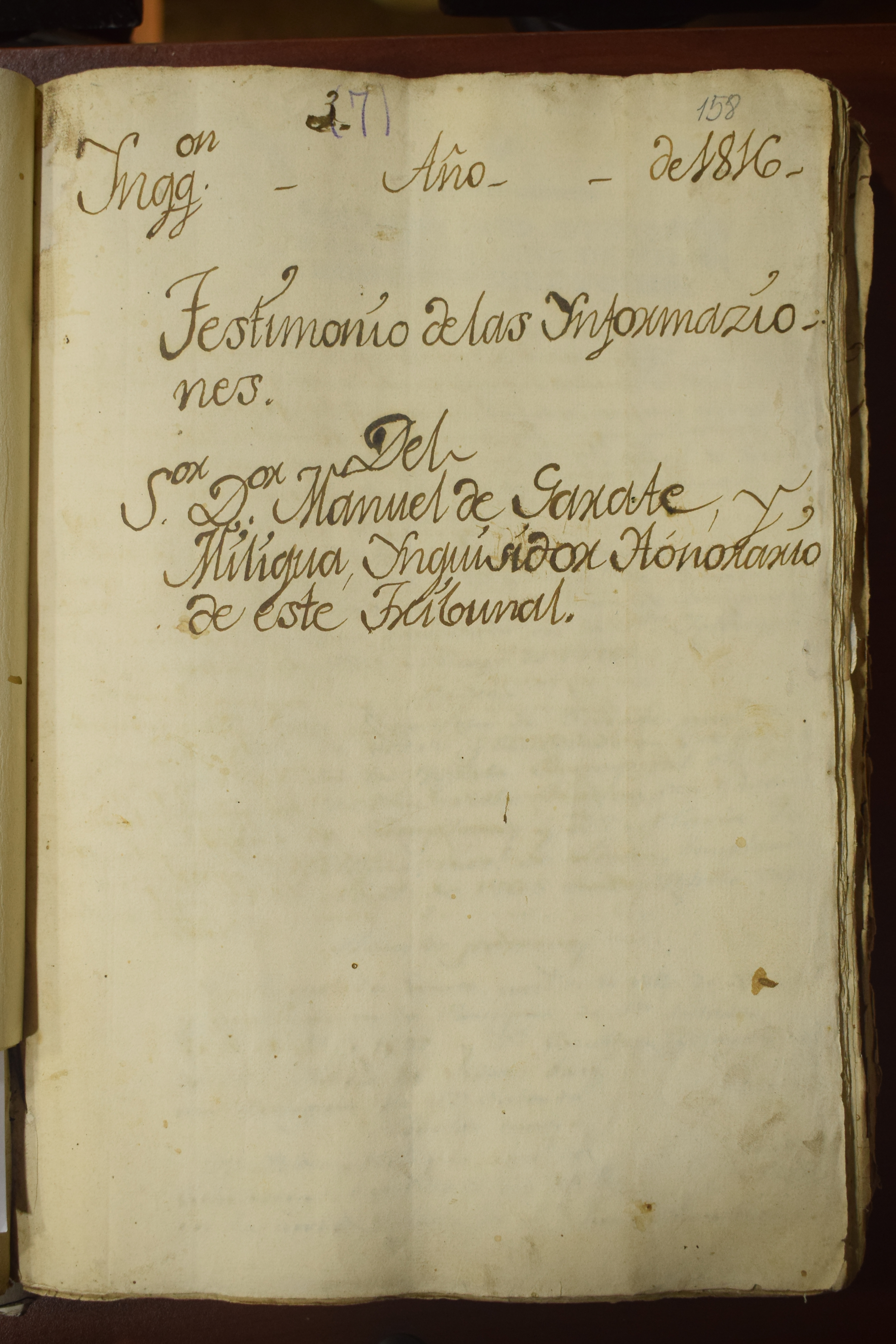 Testimonio de las informaciones del tribunal en 1816